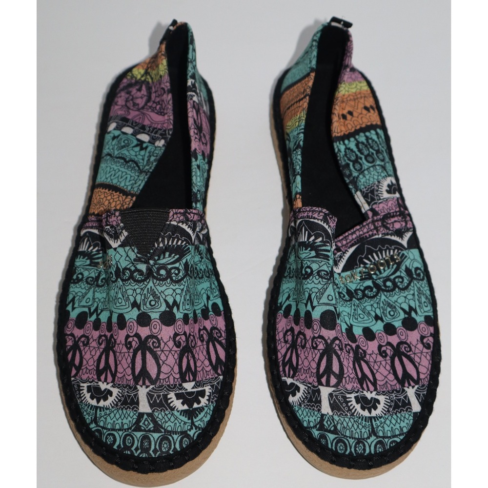 Sakroots Womens 9 Peace Print Boho Slip On Canvas Flats Psychedelic Shoes